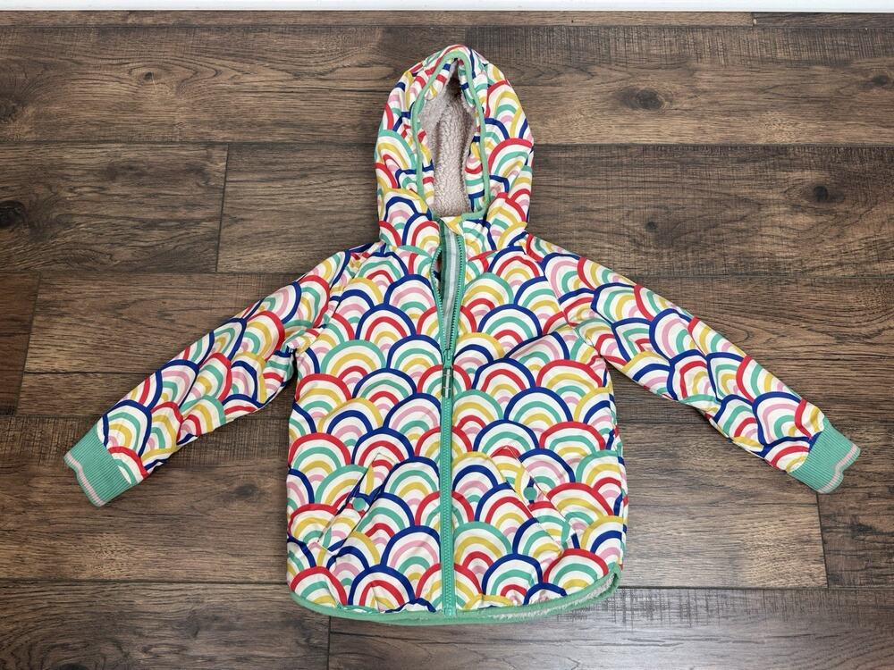 Mini Boden Girls Rainbow Arches Fleece Lined Puffer Jacket Coat Hooded 5-6